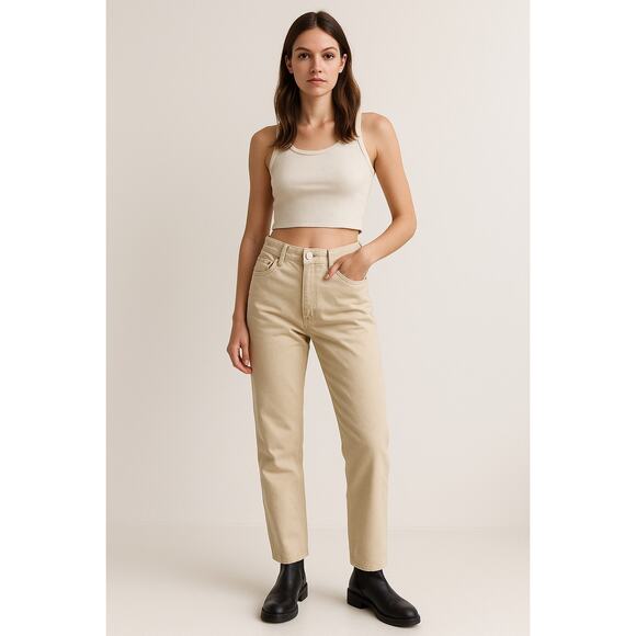 Minimalist Neutral Levi’s Premium Boy Jean Straight Leg Khaki Pants Size 27 - Picture 1 of 5